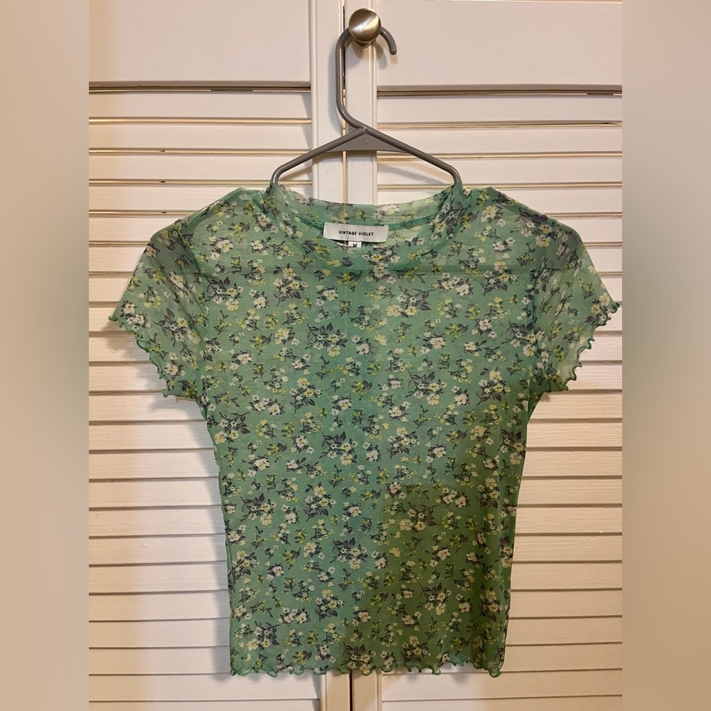 Vintage Violet Sheer Teal Floral Top- M